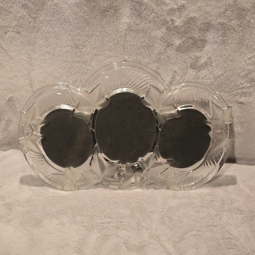 Mikasa Triple Picture Frame Clear Crystal Leaves 3 Photo 12 In Decor